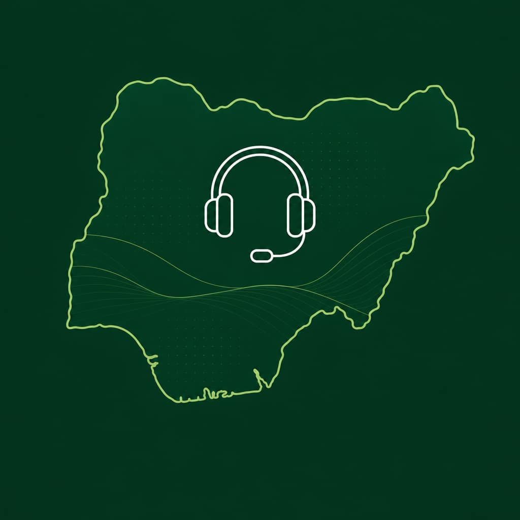 Built for Nigerian ecommerce call center Nigeria map with GoodGoods call center headset — order confirmation across Nigeria